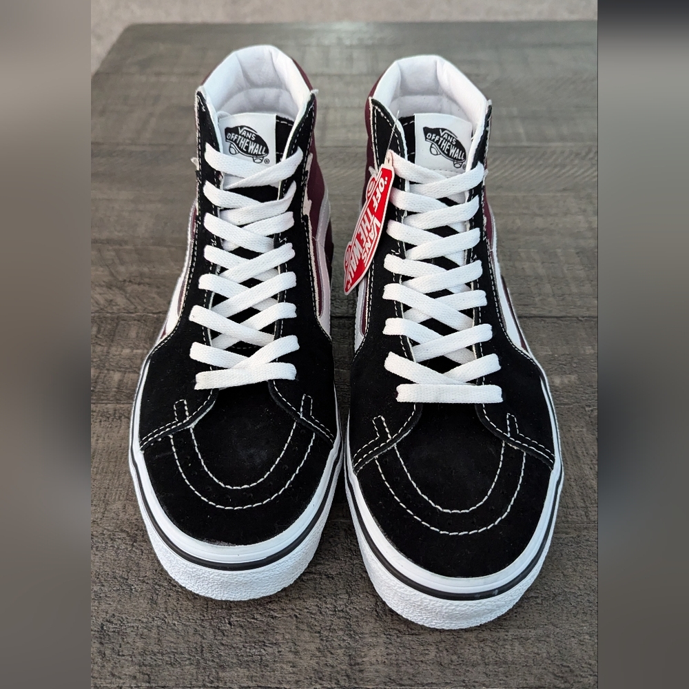 VANS Sk8-Hi Bolt Skate Shoes Blk and Maroon Suede Canvas Men's Sneakers